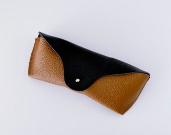 Brown and Black Genuine Leather Eyeglass Case / Sunglass Case / Leather Glasses Case / Leather Glasses Case