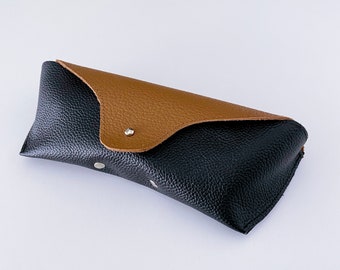 Black and Brown Genuine Leather Eyeglass Case / Sunglass Case / Leather Glasses Case / Leather Glasses Case