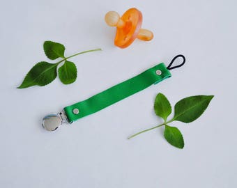 Green Leather Pacifier Clip,  Pacifier Clip, Leather Pacifier Clip, Leather Paci Clip, Green Binky Clip, Baby Shower Gifts