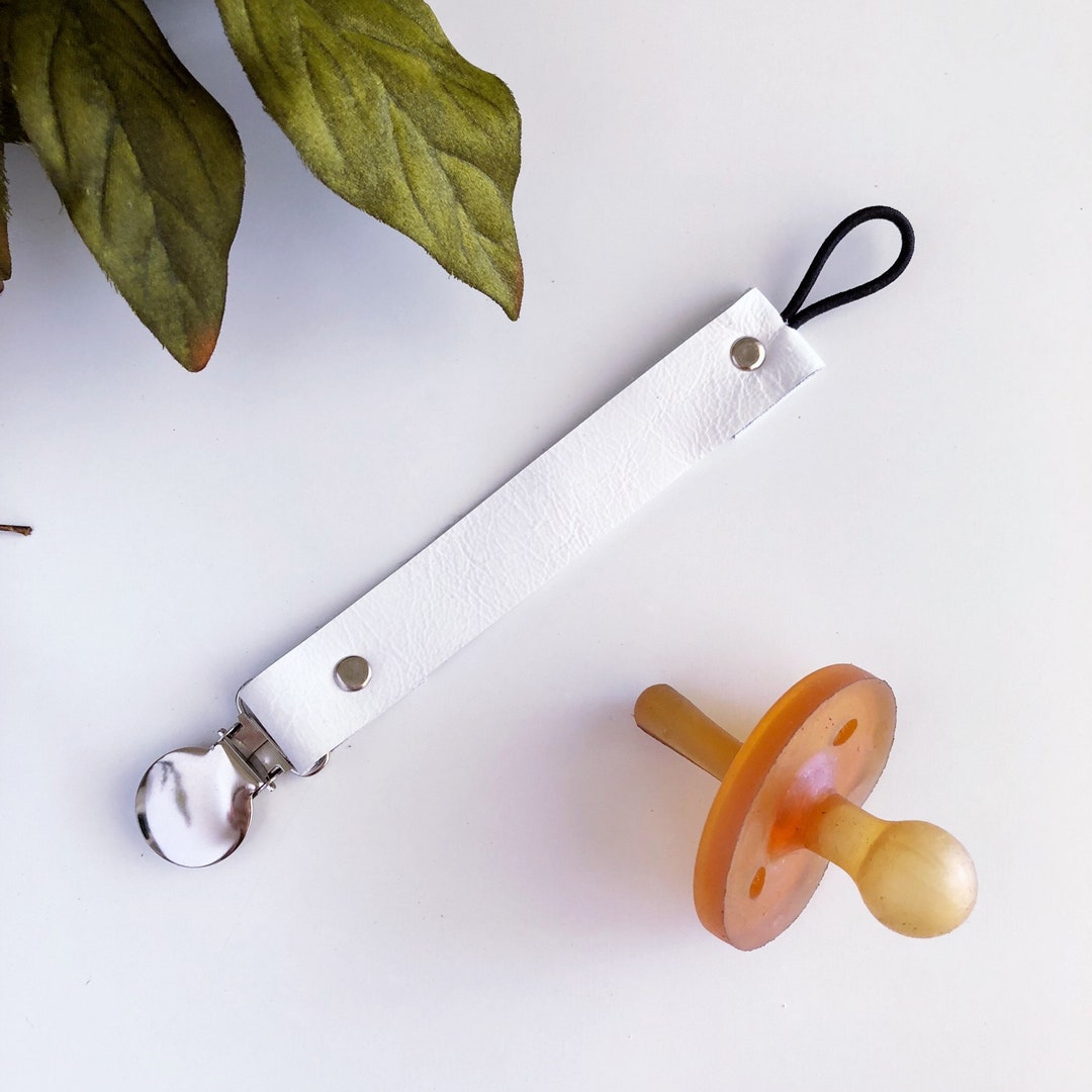 White Leather Pacifier Clip Pacifier Clip Leather Pacifier Etsy