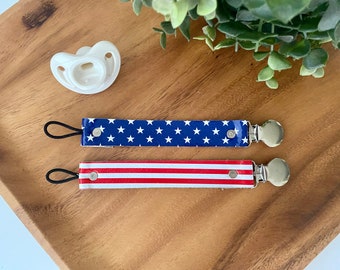 Stars and Stripes Leather Pacifier Clip Set