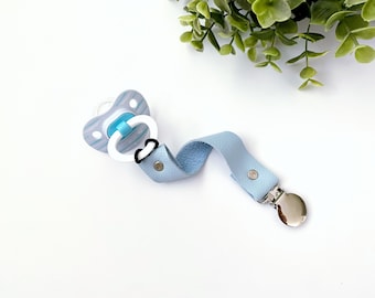 Baby Blue Leather Pacifier Clip / Leather Paci Clip / Pacifier Clip / Leather Pacifier Clip / New Baby Gifts / Pacifier Clips