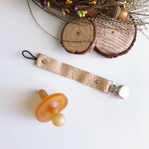 Fields of Gold Leather Pacifier Clip, Gold Pacifier Clip, Pacifier Clip, Binky Clip, Baby Shower
