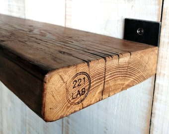 Shelf with reclaimed wood plate supports, depth 15/20 cm, length 20/190 cm for kitchen, living room, office and bedroom