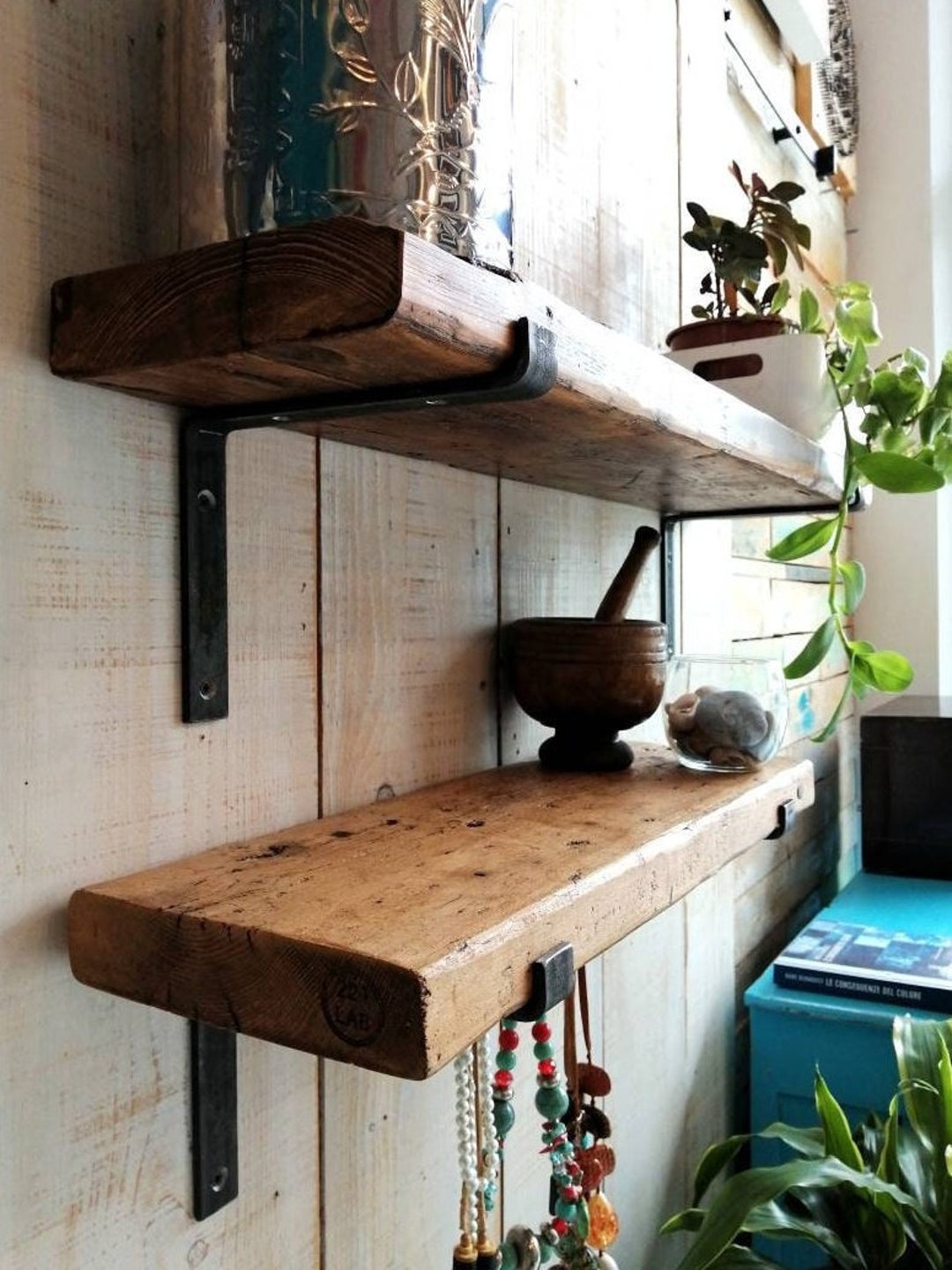 Bathroom Shelves, Rustic scaffold shelves, Storage ideas, wooden