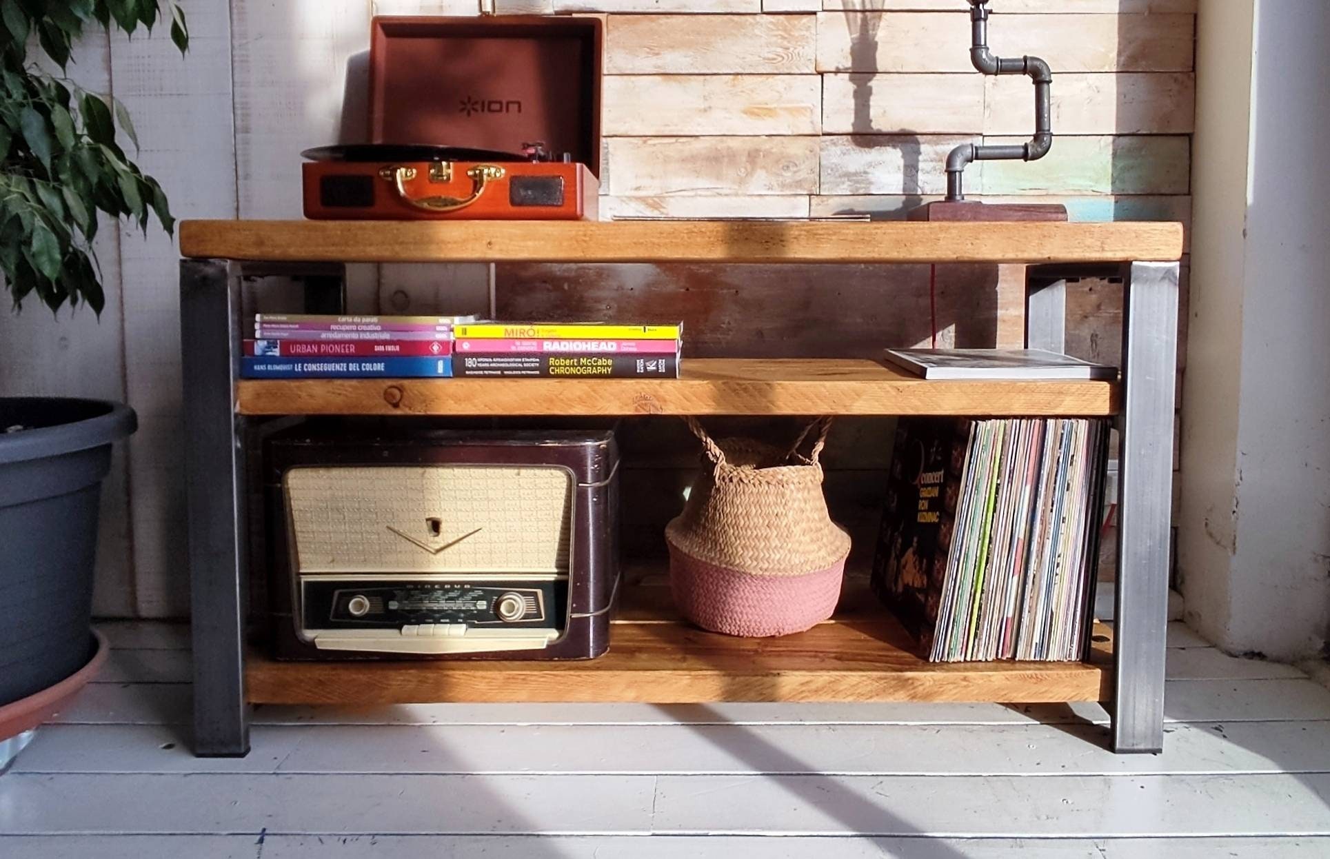 Meuble pour platine vinyle, rangement pour vinyles, meuble multimédia, meuble TV, meuble TV