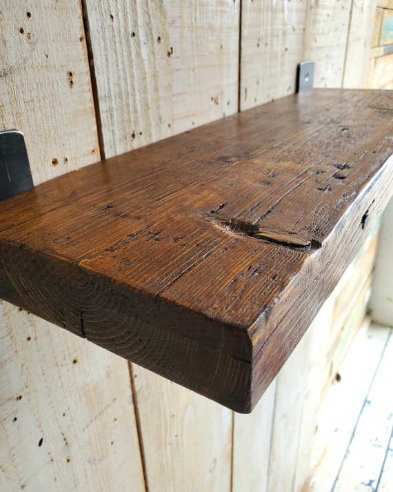 24cm X 4.4cm Reclaimed Wooden Floating Shelf with Concealed