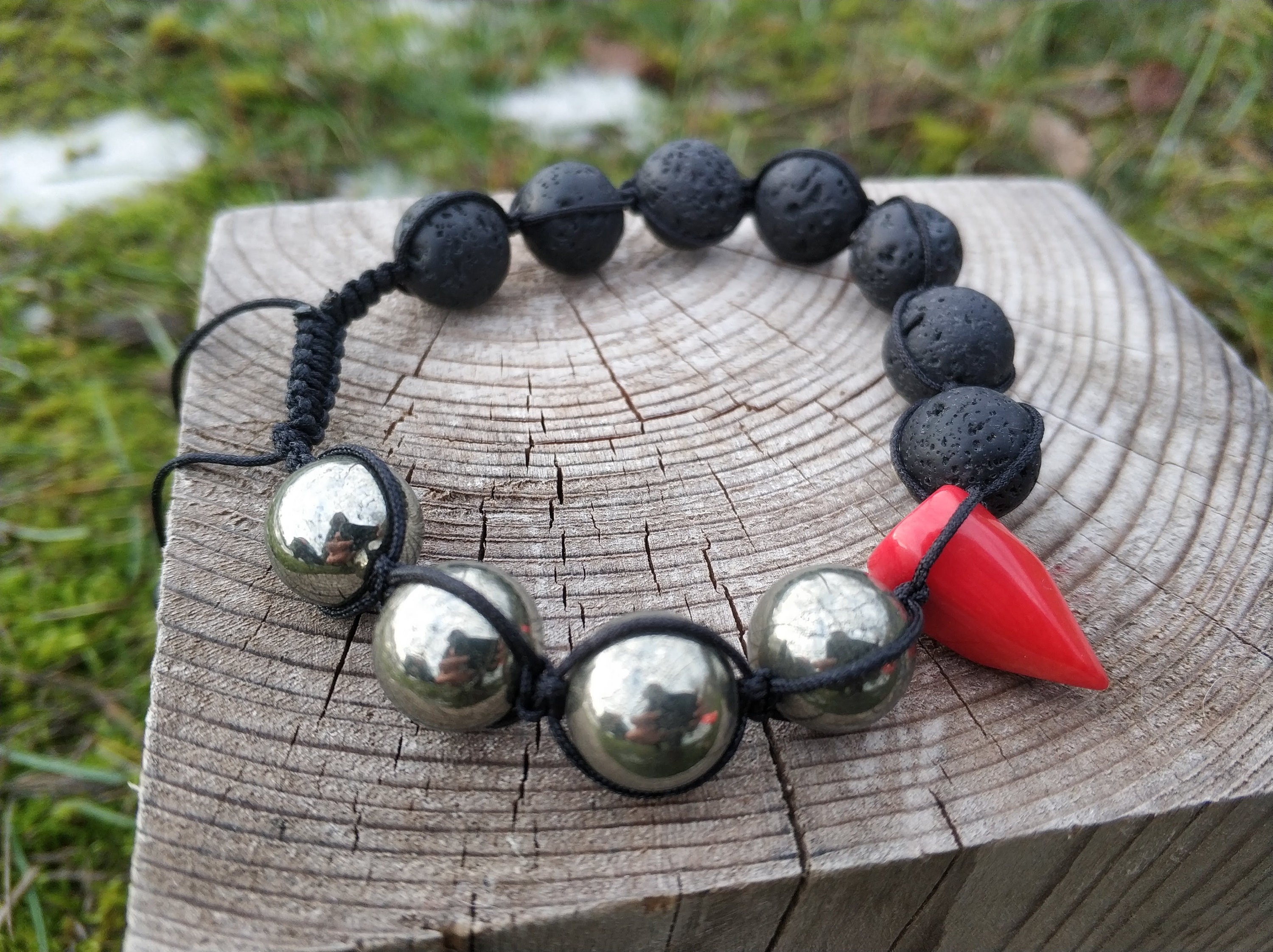 Men Women Handmade Healing Energy Bracelet Beaded Natural Lava