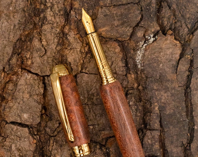 Mistral Fountain Pen in Gold and Honey Mesquite Etsy