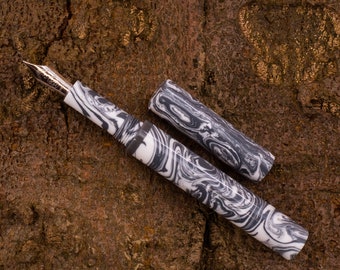 Handmade Kitless Fountain Pen - Bespoke Grey Acrylic Fountain Pen, Bock #6 Nib, Artsan Writing Instrument