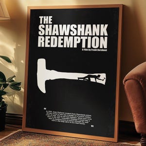 The Shawshank Redemption Poster, Minimalist Movie Wall Art, Black and White Print, Geek Gift, Morgan Freeman, Tim Robbins, Film Classic Deco
