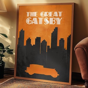 The Great Gatsby Poster | Retro Literary Wall Art, Minimalist Vintage Movie Print, Leonardo DiCaprio Fan Gift, Book Quote Decor. Reader Gift