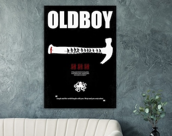 Oldboy, Hammer, Octopus, Korea, poster black and white, film poster, minimalist, movie poster, cult, gift, poster, poster, park Chan-wook
