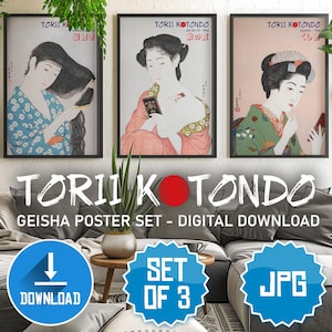 Torii Kotondo Geisha Poster Set – Traditional Japanese Ukiyo-e Geisha Art – Vintage Geisha Wall Prints High-Quality JPG Digital Download