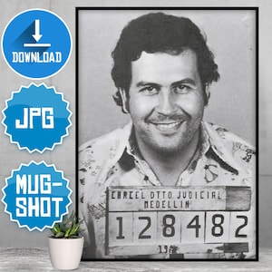 Pablo Escobar Fahndungsfoto | 10 Hochauflösende Poster | Digitaler Vintage Download | Narcos Wanddeko | Promi Mugshot | Druckbar Wanddeko