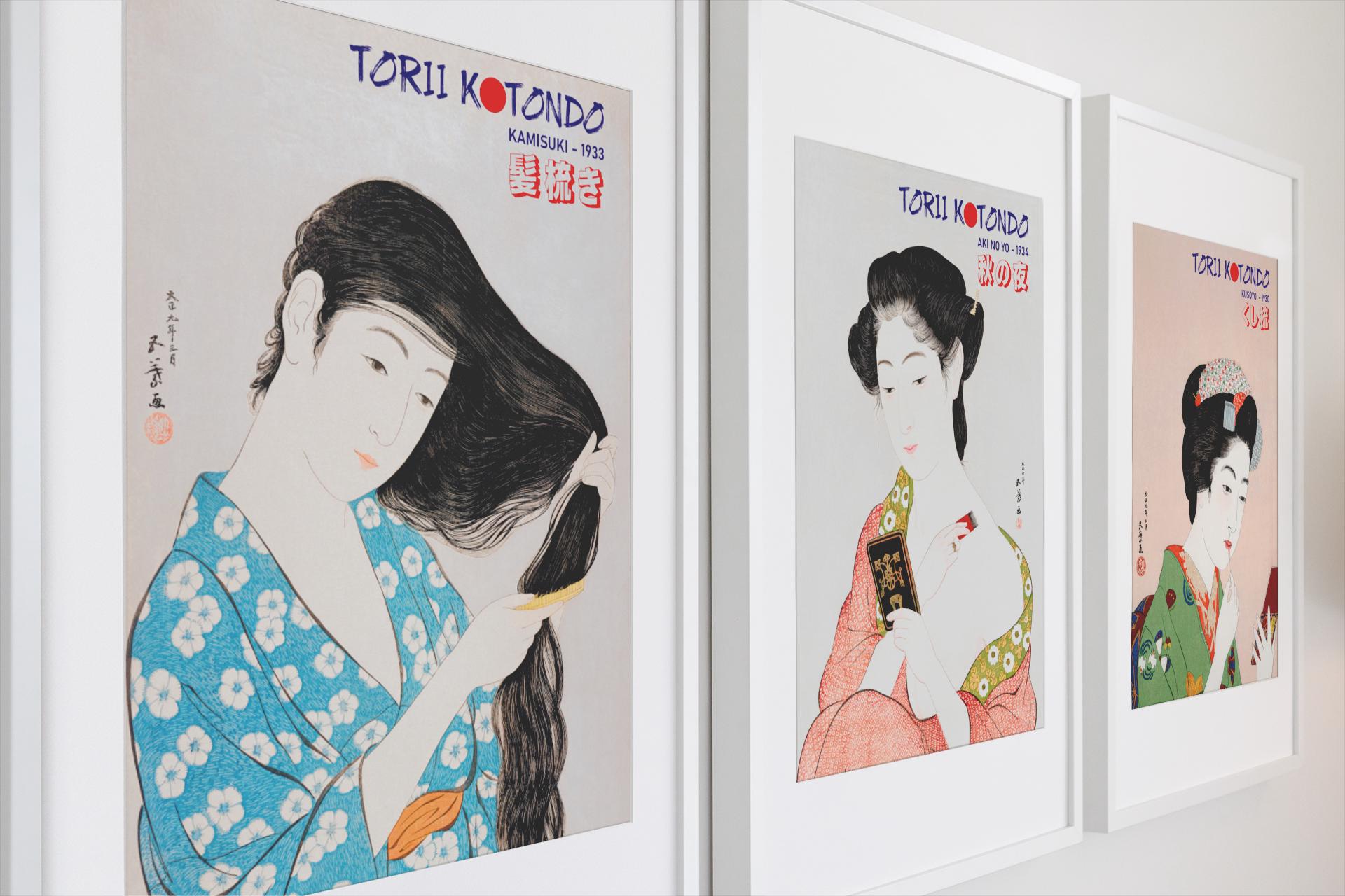 KYNEADAPTATIONFukuokaArtMuseumポスター 2枚セット 鳥居琴堂芸者ポスターセット - 日本の伝統的な浮世絵芸者アート
