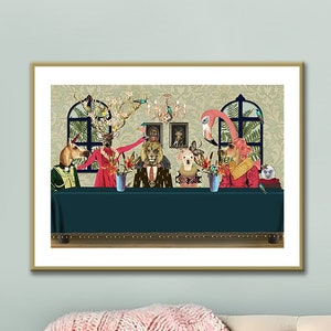 Party animals original maximalist collage artwork, Not the last supper, Unframed print, Original Surreal poster, Unique wall art, Happy art