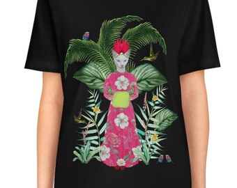 Geisha cat T Shirt, Botanical shirt, Shirts for women, Wildflowers shirt, Artistic shirt, Printed shirts, Unique shirt, Shirt for Spring