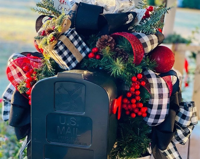 Christmas Mailbox, Christmas Mailbox Decor, Christmas Mailbox Swag, Farmhouse Mailbox Swag, Buffalo Plaid Mailbox Swag