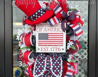 Uncle Sam Wreath, Fourth of July Wreath, July 4th Wreath for Front Door, USA Wreath, Independence Day Wreath, Patriotic Wreath, Memorial Day