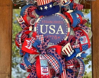 Uncle Sam Wreath, Fourth of July Wreath, July 4th Wreath for Front Door, USA Wreath, Independence Day Wreath, Patriotic Wreath, Memorial Day