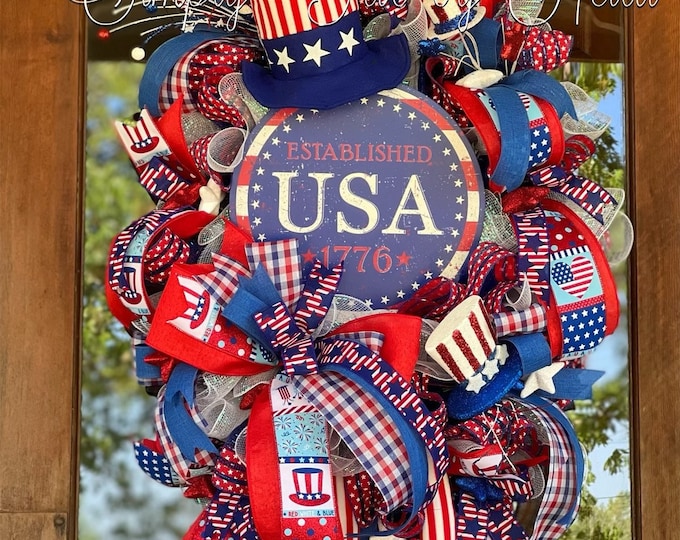 Uncle Sam Wreath, Fourth of July Wreath, July 4th Wreath for Front Door, USA Wreath, Independence Day Wreath, Patriotic Wreath, Memorial Day