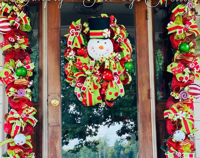 Whimsical Candy Land Christmas Wreath and Garland, Wreath with Door Garland, Holiday Wreath, Christmas Door Hanger, Large Wreath, Front Door