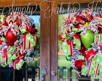 Double Door Whimsical Candy Land Christmas Wreath Holiday Wreath, Christmas Door Hanger, Large Wreath, Front Door Wreath, Red Lime Wreath