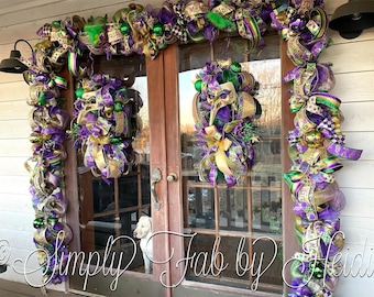 Double Door Mardi Gras Garland and Swag Set, Mardi Gras, Front Door Wreath, Mardi Gras Garland, Mardi Gras Party, Mardi Gras Mask