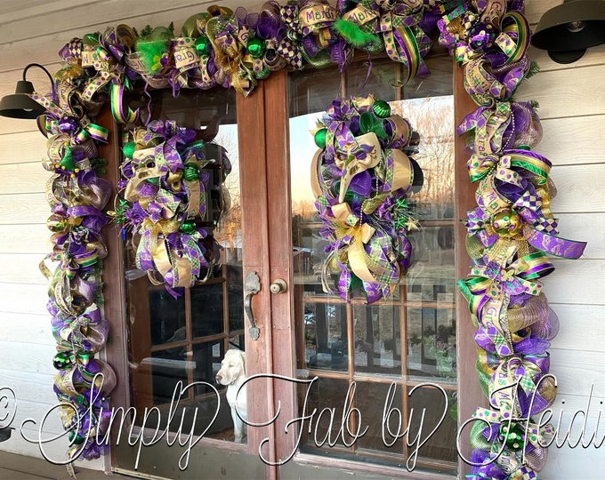 Double Door Mardi Gras Garland and Swag Set, Mardi Gras, Front Door Wreath, Mardi Gras Garland, Mardi Gras Party, Mardi Gras Mask