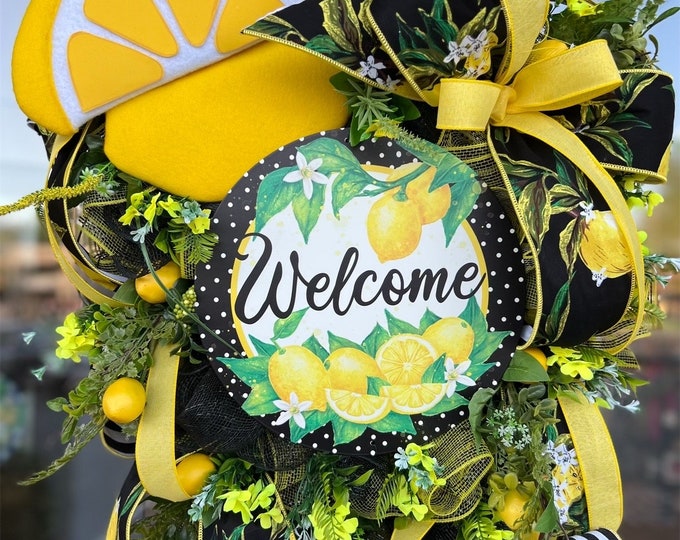 Lemon Wreath, Summer Wreath, Lemonade Wreath, Everyday Wreath, Lemon Decor, Wreath for Summer, Wreath for Door