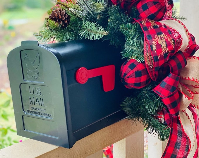 Christmas Mailbox, Christmas Mailbox Decor, Christmas Mailbox Swag, Woodland Mailbox Swag, Buffalo Plaid Mailbox Swag