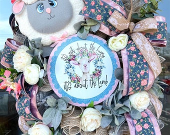 Easter Wreath, Religious Wreath, Easter Lamb, Spring Wreath, Front Door Wreath, Easter Decor, Easter Decorations, Welcome Easter Wreath