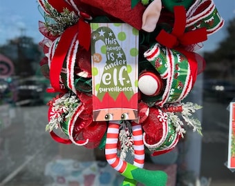 Elf Christmas Wreath, Front Door Decor, Christmas Decor, Winter Wreath, Xl Christmas Whimsical Wreath, Holiday Wreath