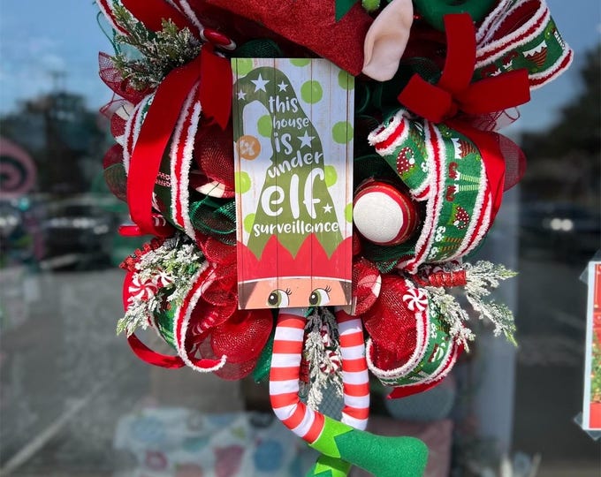 Elf Christmas Wreath, Front Door Decor, Christmas Decor, Winter Wreath, Xl Christmas Whimsical Wreath, Holiday Wreath