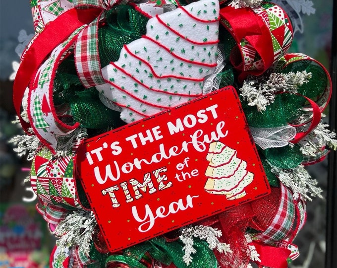 Christmas Wreath, Christmas Tree Debbie Cake Inspired Wreath , Winter Wreath, Xl Christmas Whimsical Wreath, Christmas Tree Cake