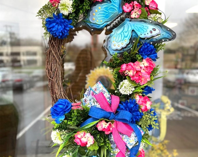 Spring Wreath, Summer Wreath, Grapevine Wreath, Front Door Wreath, Spring Decor, Butterfly Decor, Floral Wreath, Butterfly, Summer