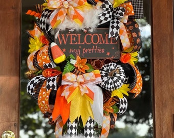 Halloween Wreath, Witch Wreath, Witch Decor, Halloween Wreath for Front Door, Halloween Decorations, Orange Black