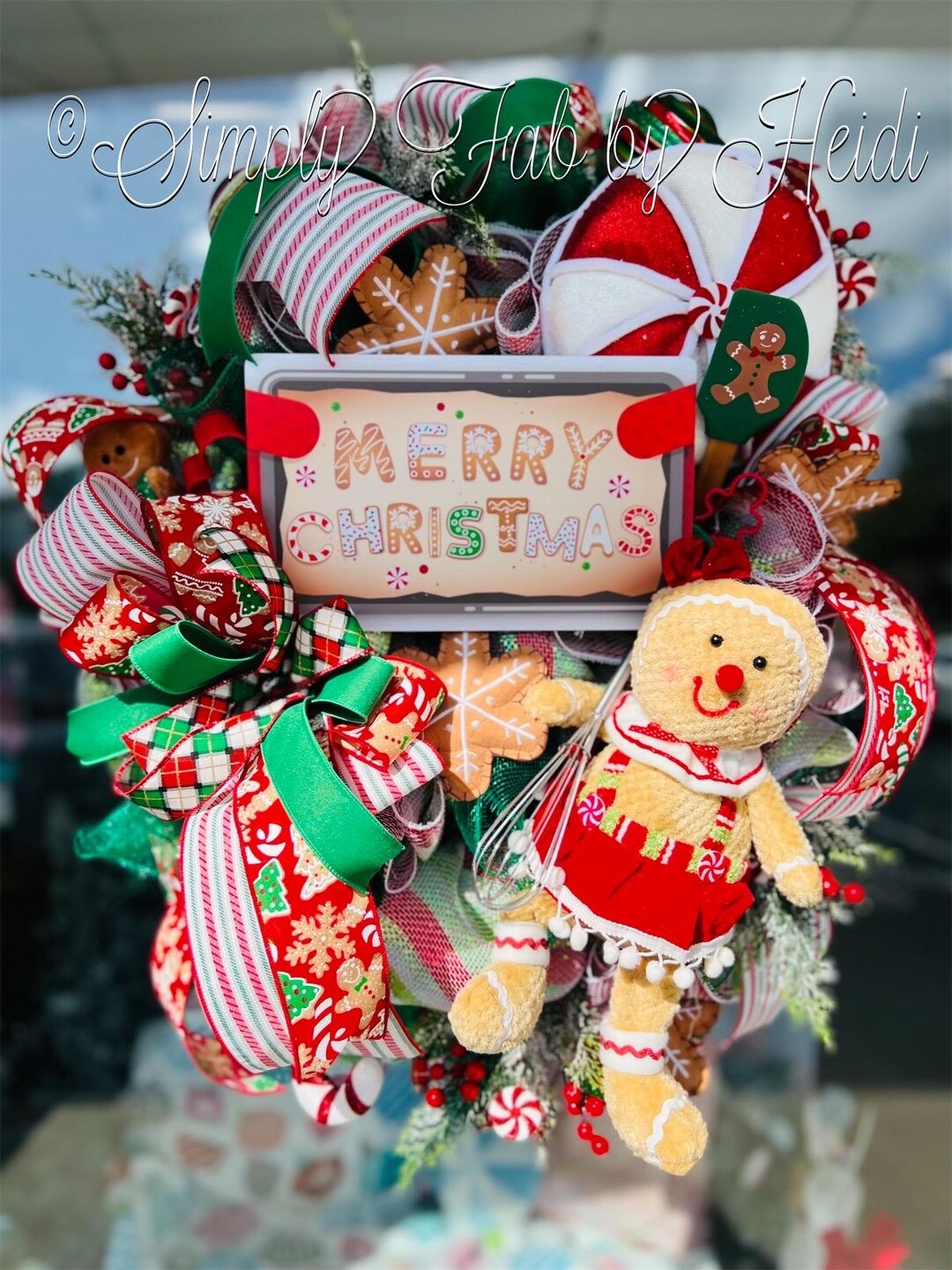Gingerbread Wreath, Christmas Wreath for Front Door, Peppermint ...