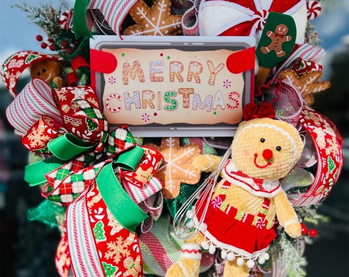 Gingerbread Wreath, Christmas Wreath for Front Door, Peppermint Christmas Wreath, Christmas Decor Outside, Winter Wreath, Holiday Wreath