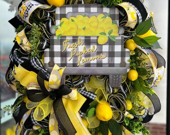 Summer Wreath, Lemon Wreath, Lemon Decor, Front Door Wreath, Farmhouse Wreath, Spring Wreath, Kitchen Wreath, Yellow Wreath, Everyday Wreath