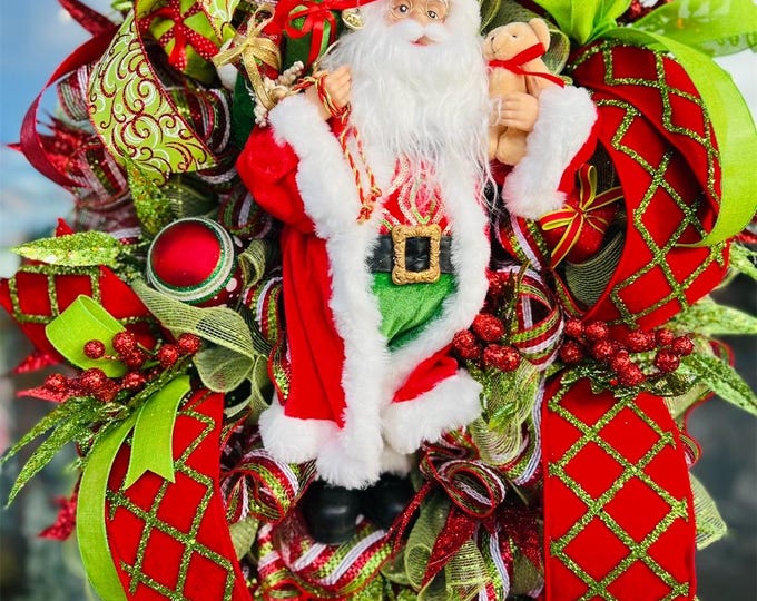 Santa Wreath, Christmas Wreath, Father Christmas, St Nick, Elegant Christmas Wreath, Glam Christmas Wreath