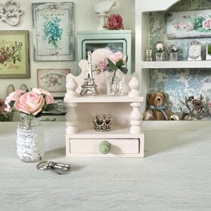 Estante de madera a escala para muñecas de moda, para pared, dormitorio, sala de estar, baño, rosas marfil y rosa, decoración del hogar, joyero, cocina francesa, cofre de té, cajón.