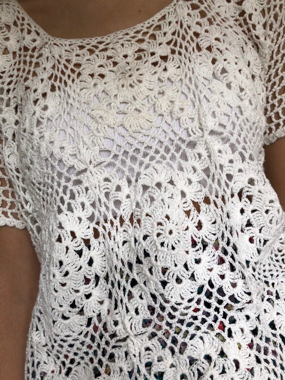 Vintage hand crochet top sweater women’s white la… - image 3