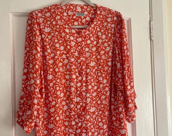 Vintage Coral Floral Blouse by Reldan | Made in England | 100% Viscose | Size 14 | Lightweight Button Front Riviera style Summer Top