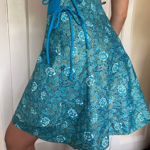 vintage boho skirt hippy skirt womens Summer cotton skirt blue floral print thai wrap skirt 70’s skirt blue & gold skirt UK 8/10