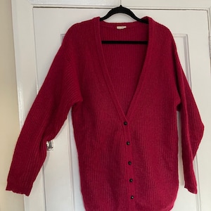 Vintage 80’s C&A wool sweater women’s 1980s red cardigan red knit sweater wool sweater mohair cardigan retro winter cardigan 90’s sweater  M