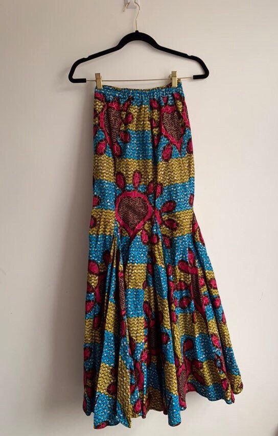 Image of Beautiful Vintage Maxi Skirt With African Print Xs Approx Uk -