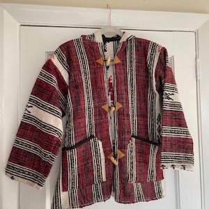 Moroccan wool hippie jacket North African striped wool sweater baja jerga berber jacket Festival jacket boho winter jacket red XS/S