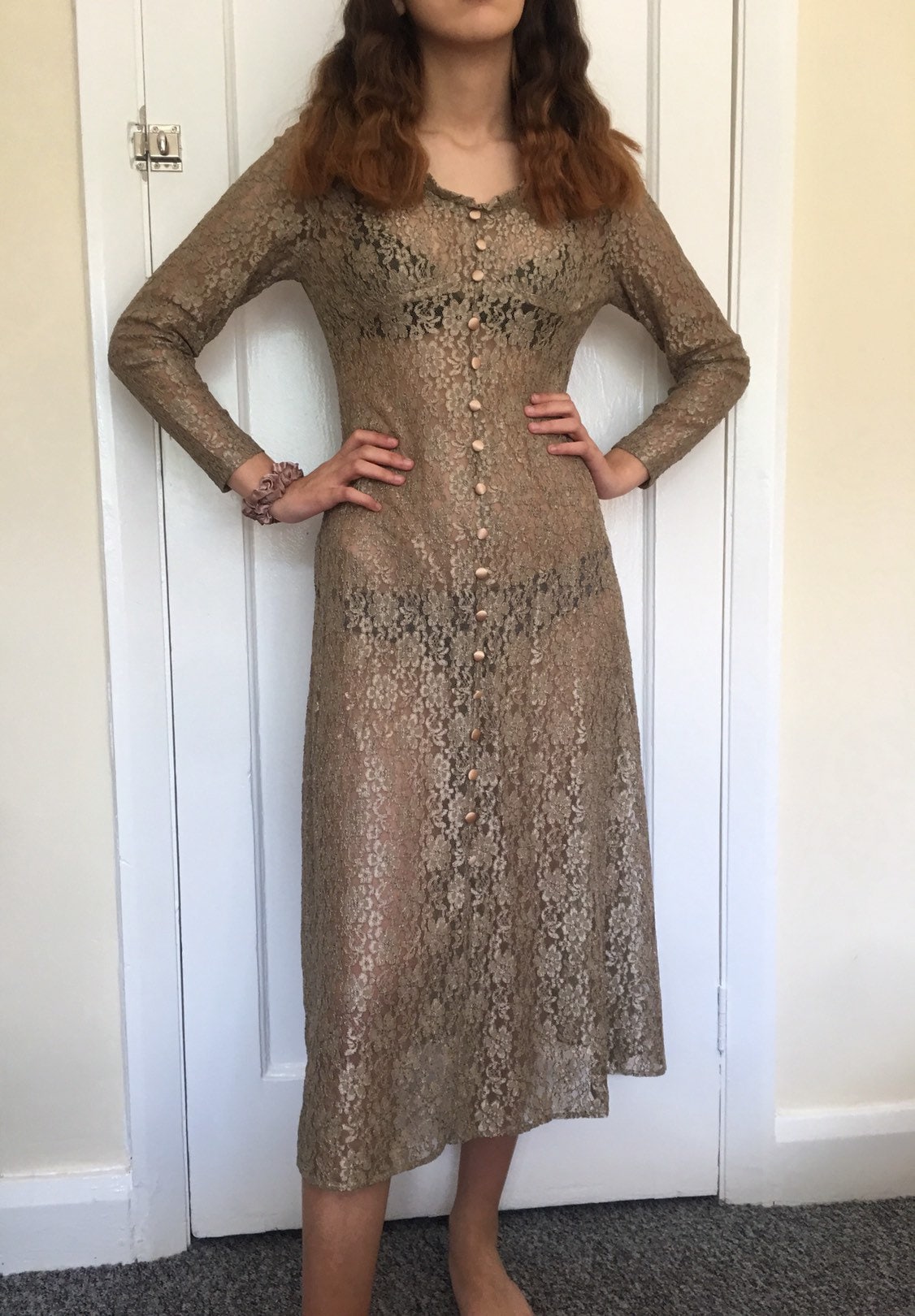 Image of Fabulous Women’S All Lace Floral Prairie Midi Dress By Dawn Joy Fashions Size Small